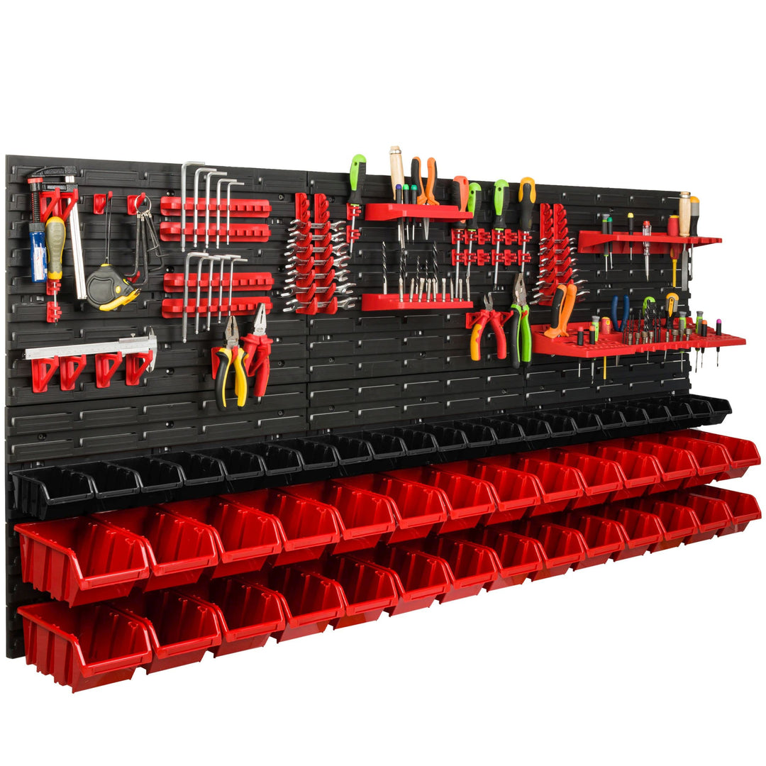 Lagersystem Werkstattregal | 172 x 78 cm | 50 stck. Box | Wandregal mit Werkzeughalterungen und Stap