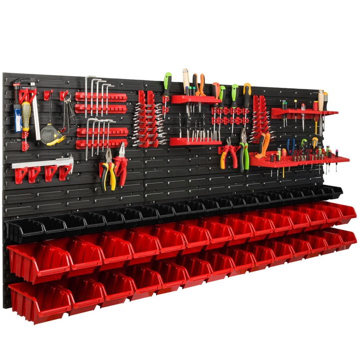 Lagersystem Werkstattregal | 172 x 78 cm | 50 stck. Box | Wandregal mit Werkzeughalterungen und Stap