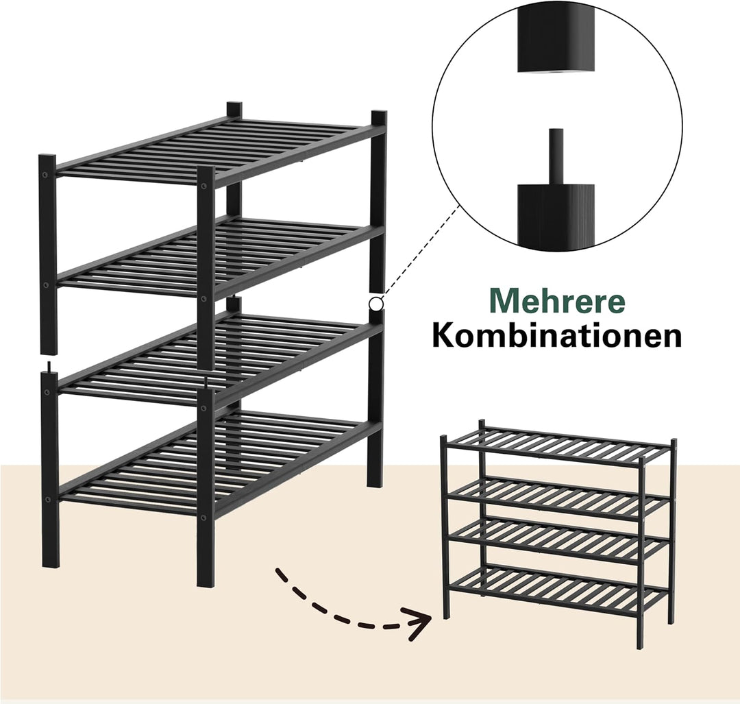 Schuhregal aus Bambus, Schuhablage mit 2 Ebenen, 68 x 28 x 32 cm, Erweiterbar Stapelbar, Schuhschran