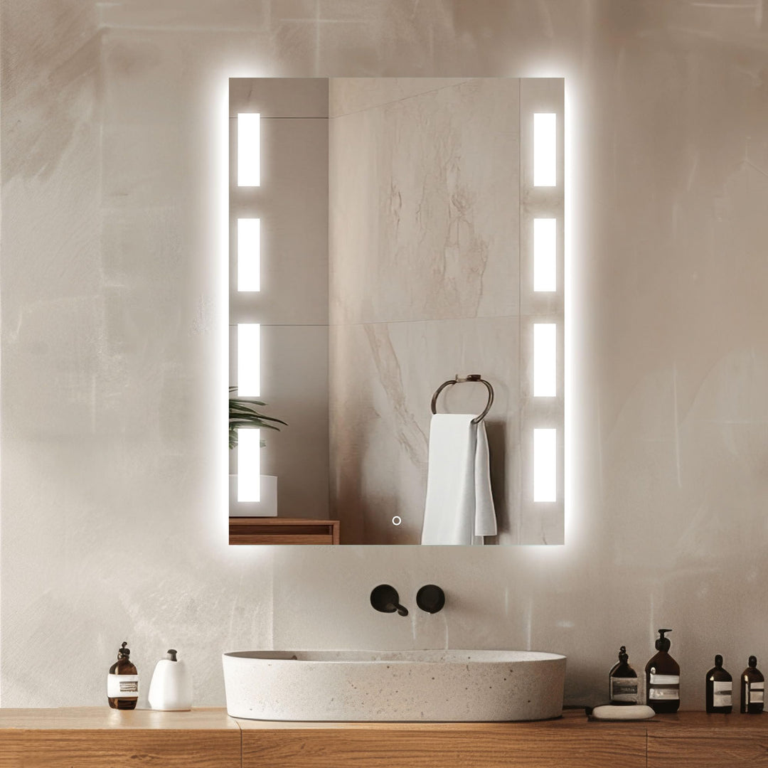 Venti Rechteckiger LED Badspiegel 50 × 70 cm, Seitlichen Leuchtmustern | LED Wandspiegel, Touchschal