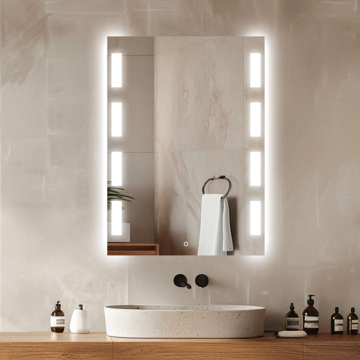 Venti Rechteckiger LED Badspiegel 50 × 70 cm, Seitlichen Leuchtmustern | LED Wandspiegel, Touchschal
