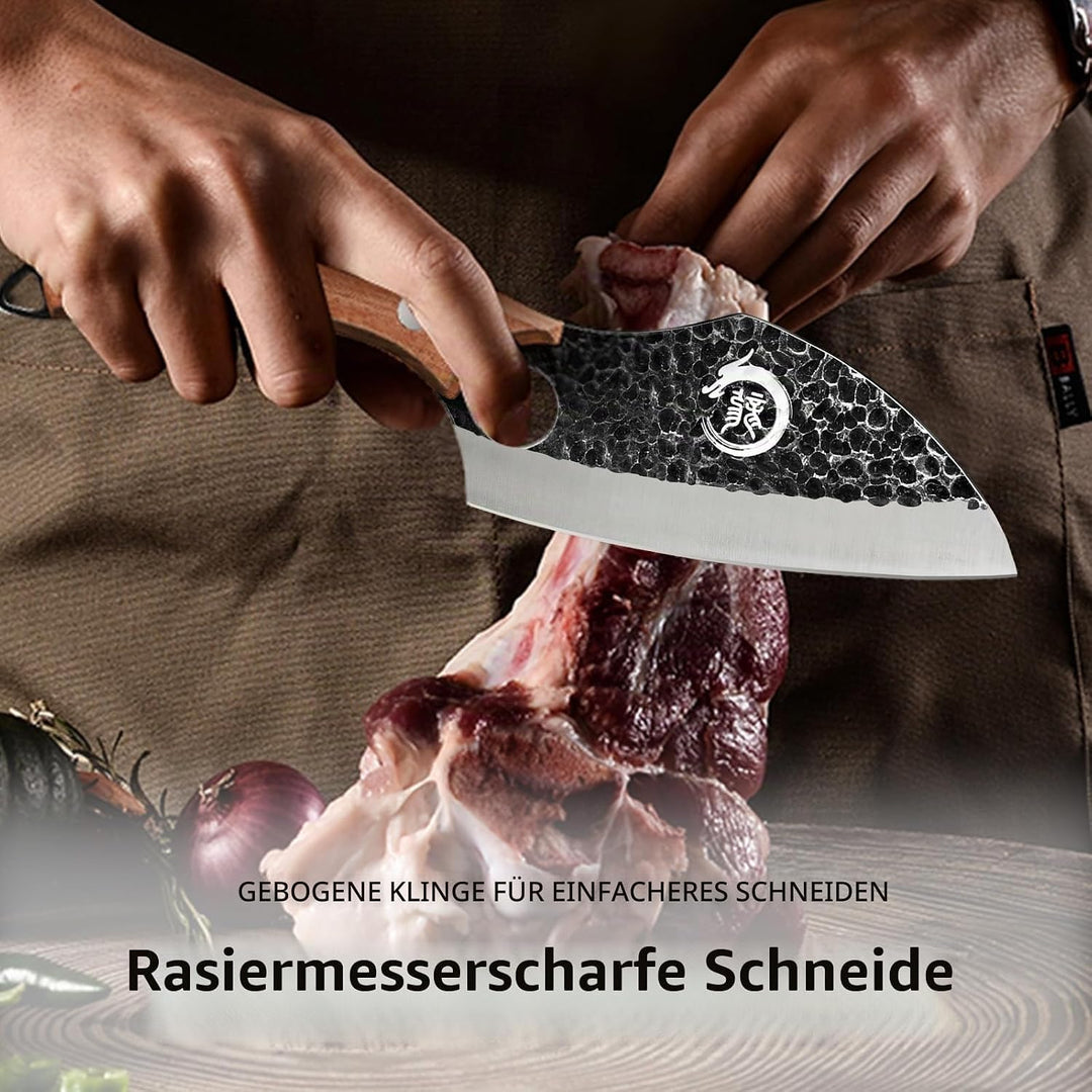 Plys 6-Zoll Japanisches Messer mit Lederhülle: Geschmiedetes Kochmesser Küchenmesser mit Holzgriff S
