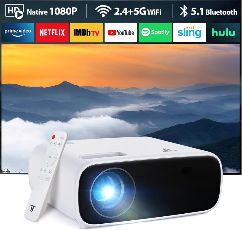 5G WiFi Beamer, Full HD 1080P Beamer, Bluetooth Tragbarer Beamer, 18000 Lumen Heimkino Projektor, 20