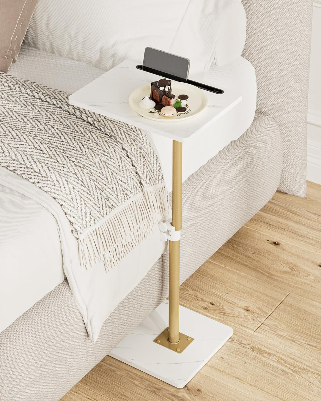 Beistelltisch C-Form, 360°Rotierend Couchtisch Klein, Höhenverstellbar Sofatisch,40x30x(45-81) cm,Ho