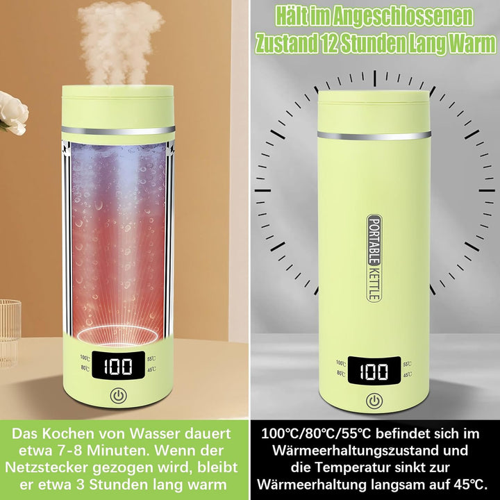 Reise Wasserkocher Klein Elektrische, 500ML/300W Tragbarer Wasserkocher Mini Wassertasse Edelstahl 3