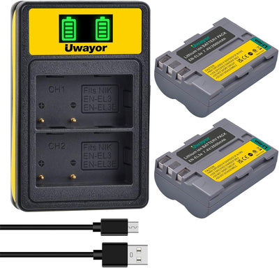 Uwayor EN-EL3e Kamera Akku 2600mAh Ladegerät Set Ersatz Akku Kit USB Dual Slot Batterien Ladegerät f