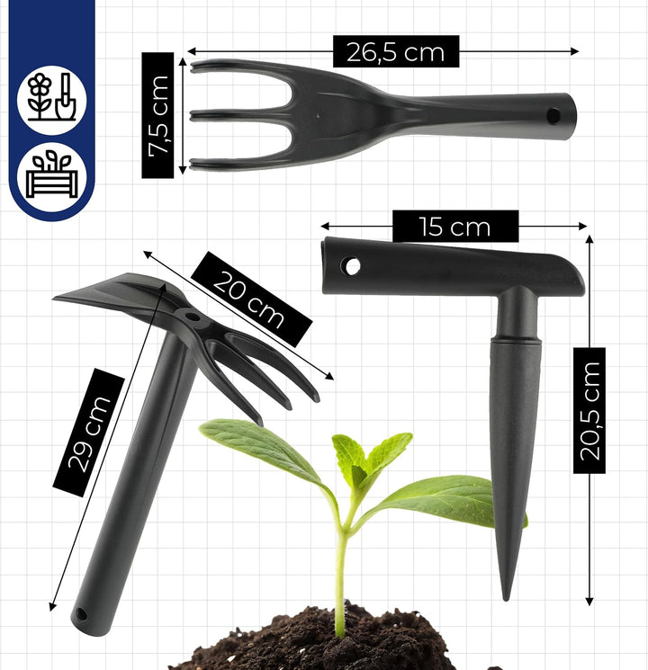 Gartengeräte-Set, 6-teilig: Schaufel, Hacke, Rechen, Gartenkrallen | Schaufel, Schmetterling, Pickni