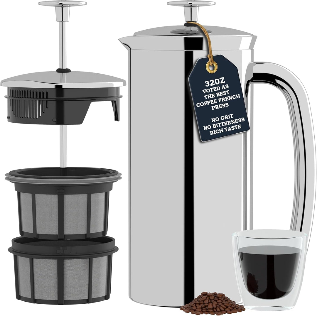 ESPRO P7 French Press Kaffeebereiter – Doppelwandig isoliert aus Edelstahl mit Mikrofilter, 950 ml,