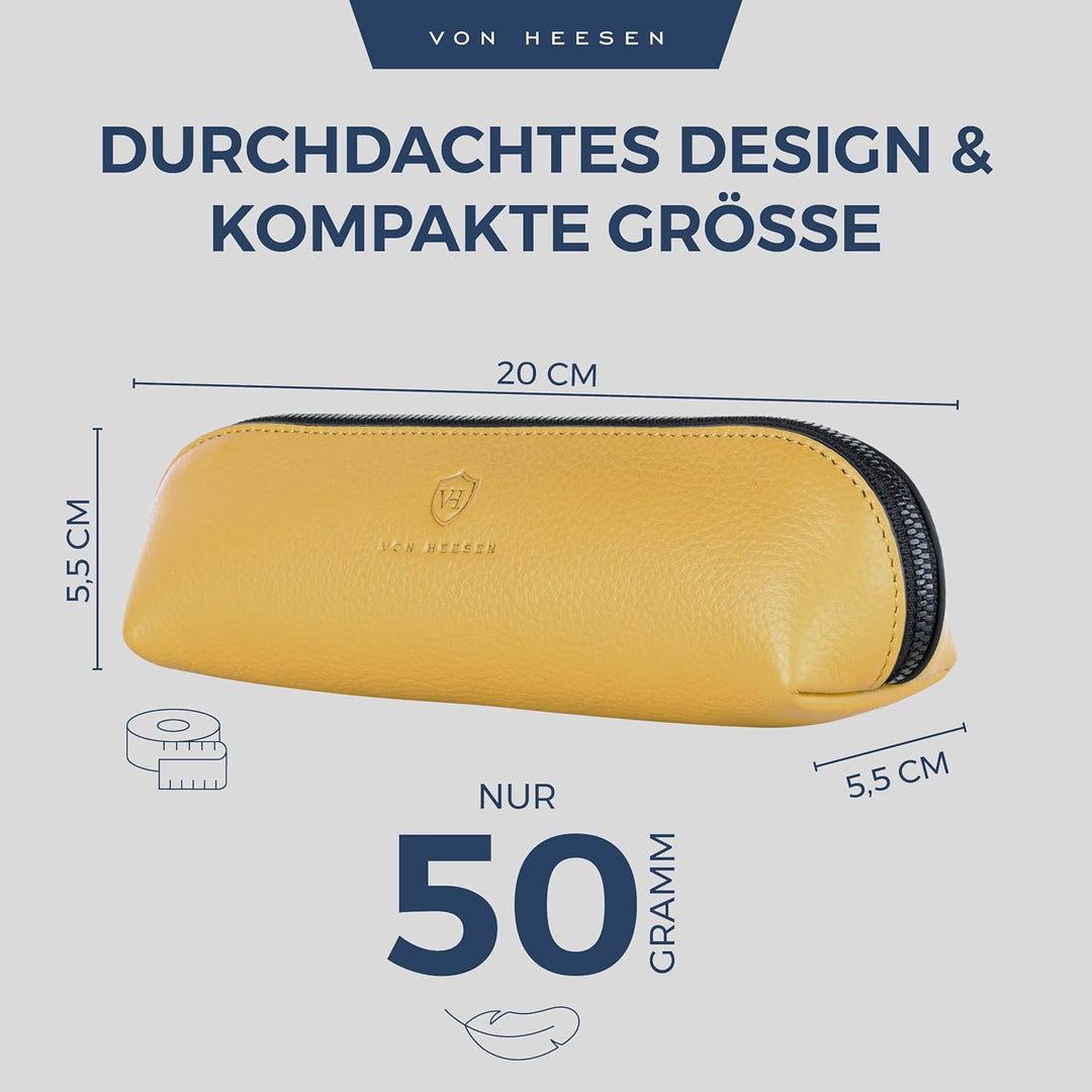VON HEESEN® Echtleder Federmäppchen Leder Federmappe Etui für Stifte Mäppchen Schule Federtasche Uni