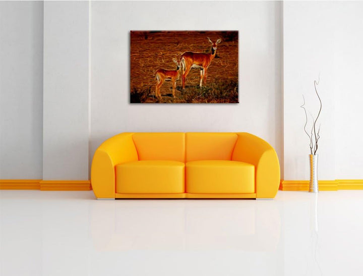 weibliche Indische Gazelle mit Jungtier Deluxe Format: 100x70 cm auf Leinwand, XXL riesige Bilder fe