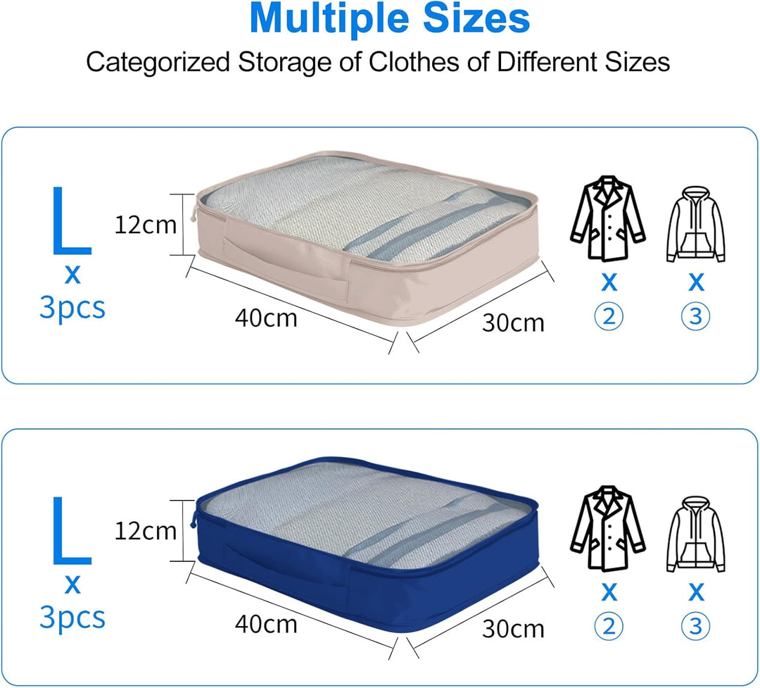6 grosse Packing Cubes in Beige & Bottlegrün - Grösse L - Gleichgrosse Koffer Organizer L– Wasserdic