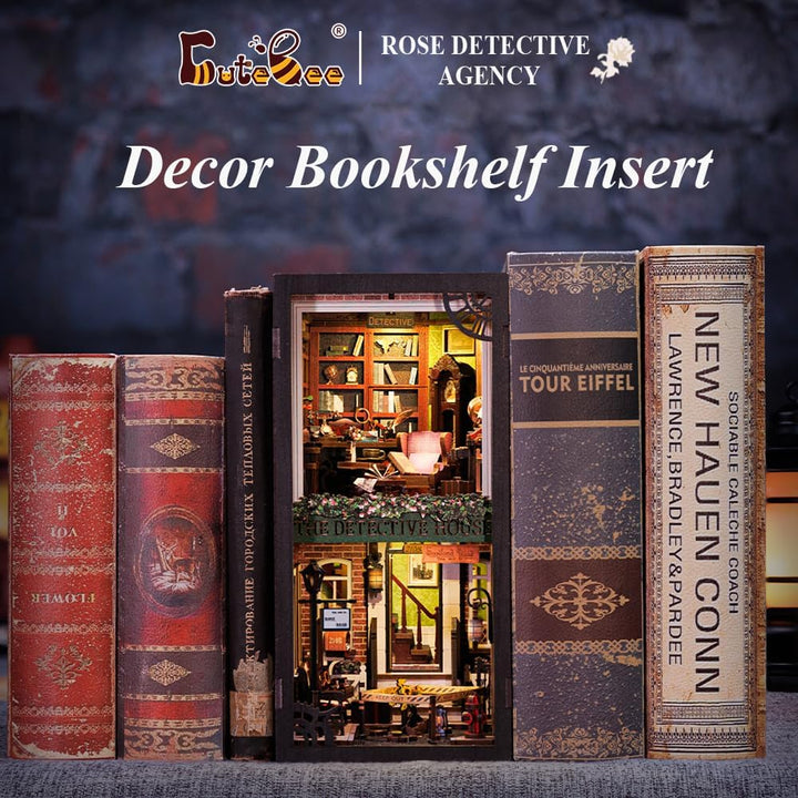 CUTEBEE Book Nook Kit mit Staubschutzhülle–DIY Puppenhäuser Miniatur Haus Kit mit LED-Licht,Booknook