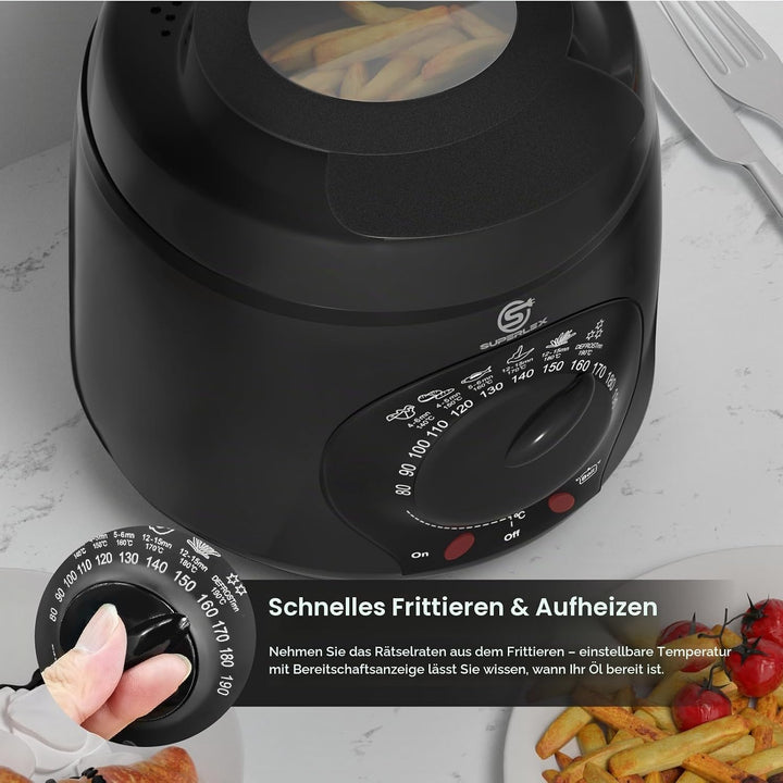 Friteuse mit Fett 1L Elektrische 950W Kompakte Mini Fritteuse Öl mit Temperaturregelung Edelstahl Fi