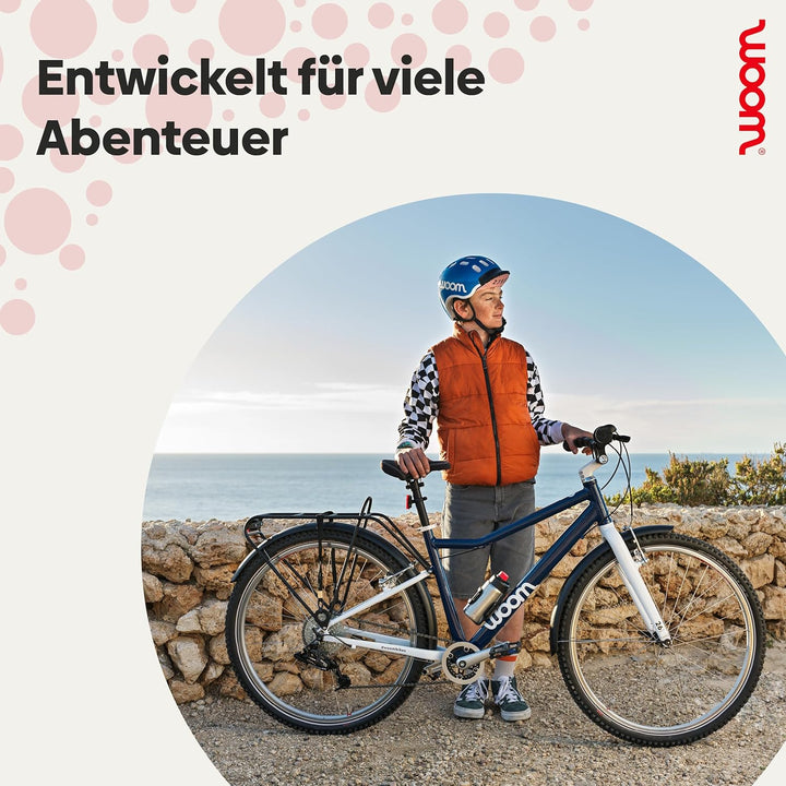 woom GLUG Edelstahlflasche mit Flaschenhalter, Trinkflasche für Kinder, Fahrradflasche, 500 ml, Ausl
