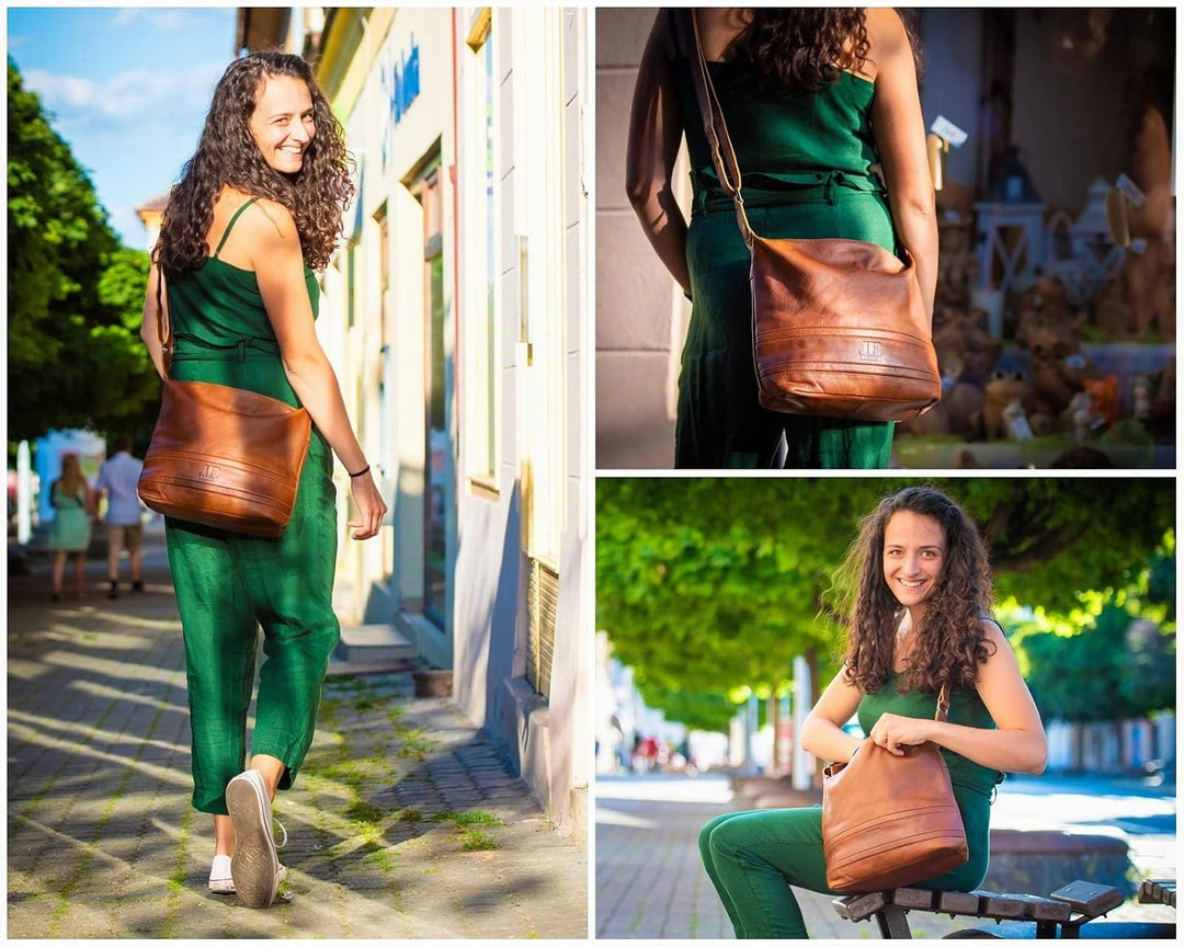 LECONI Schultertasche Damentasche Umhängetasche natur weiche Ledertasche Handtasche Damen Leder 33x2