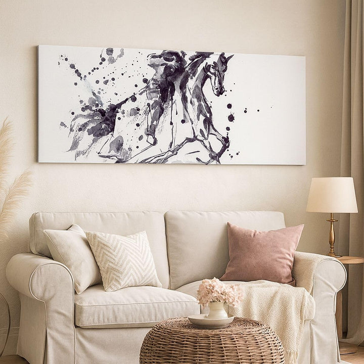 Panorama Bilder auf Leinwand 100x40cm Leinwandbild Pferd Ritter Geschichte Reiten Gross Wanddeko Bil