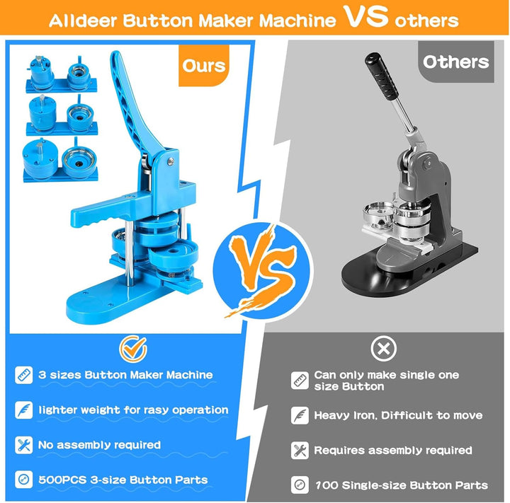 Badge Button Maker Machine (25/32/58mm) 3-in-1 Pin Maker with 300pcs Button Parts, Badge Button Pres