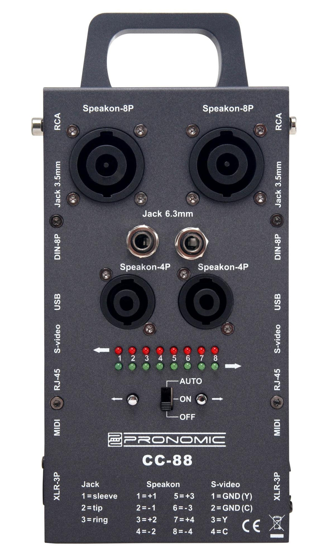 Pronomic CC-88 Multi-Kabeltester (Multi-Format-Kabeltester, Speakon, XLR, Chinch, RJ45, Klinke, Din,