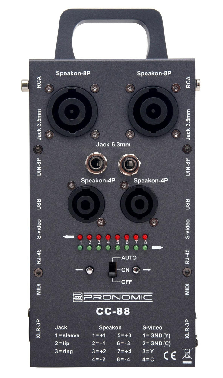 Pronomic CC-88 Multi-Kabeltester (Multi-Format-Kabeltester, Speakon, XLR, Chinch, RJ45, Klinke, Din,