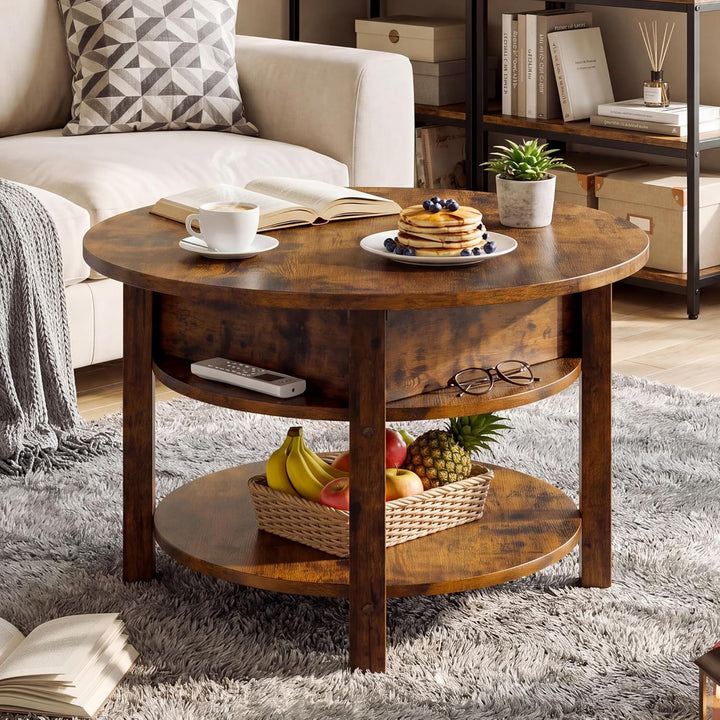 ELUCHANG Couchtisch Rund mit Hebeplatte, Couchtisch Höhenverstellbarer 2 in 1, Beistelltisch Wohnzim