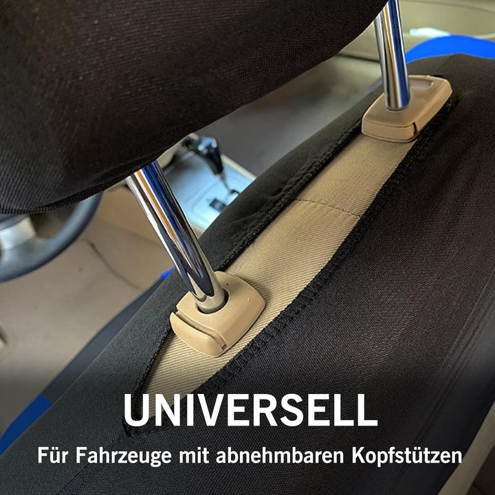 Universal-Sitzbezüge für 5-Sitzer, geeignet für Autositze vorne und hinten, mit Kopfstützen, verschl