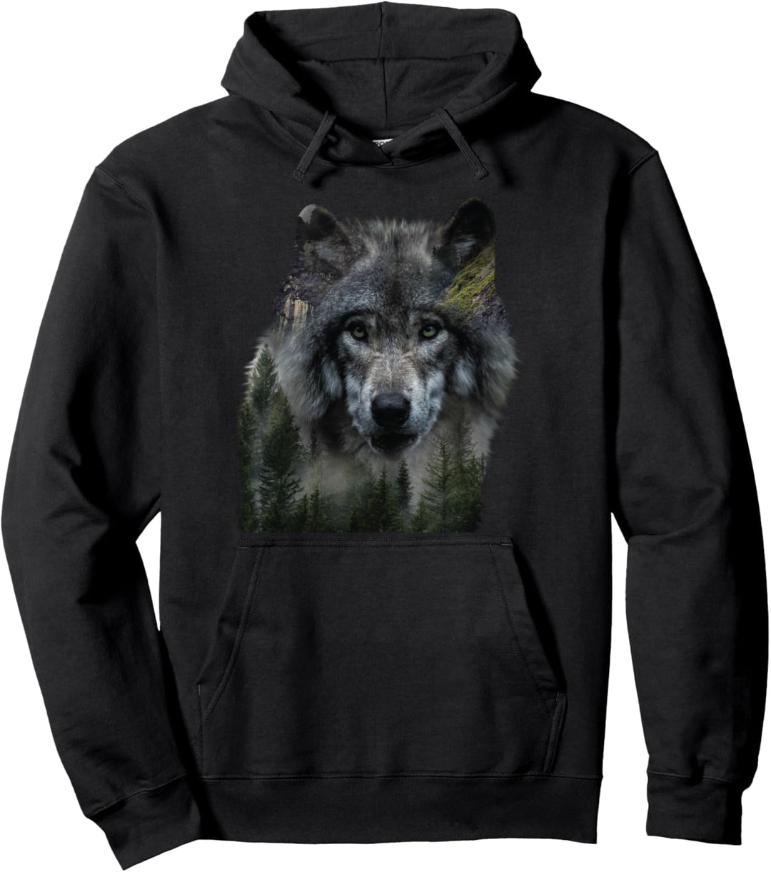 Wolfsilhouette Wölfe Wald Natur Designs Pullover Hoodie