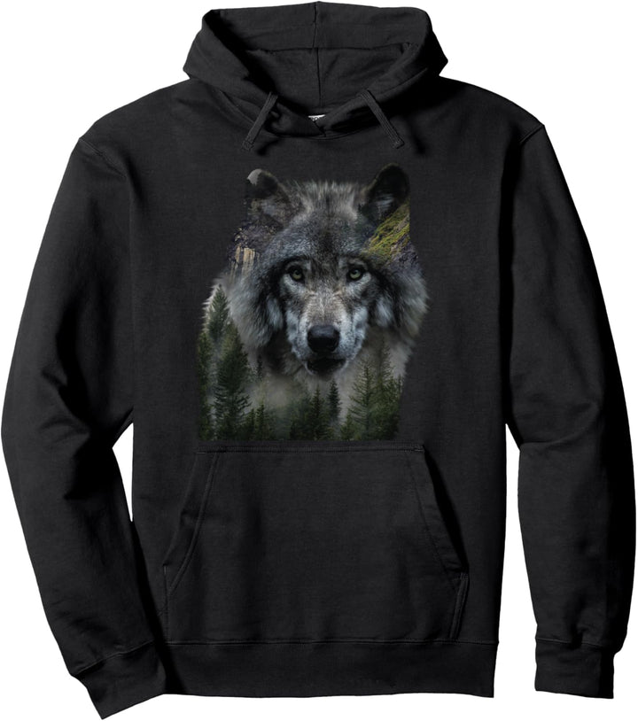Wolfsilhouette Wölfe Wald Natur Designs Pullover Hoodie
