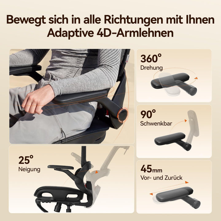 SIHOO Ergonomischer Bürostuhl, Schreibtischstuhl mit Dynamischer Lordosenstütze, Breiter Kopfstütze
