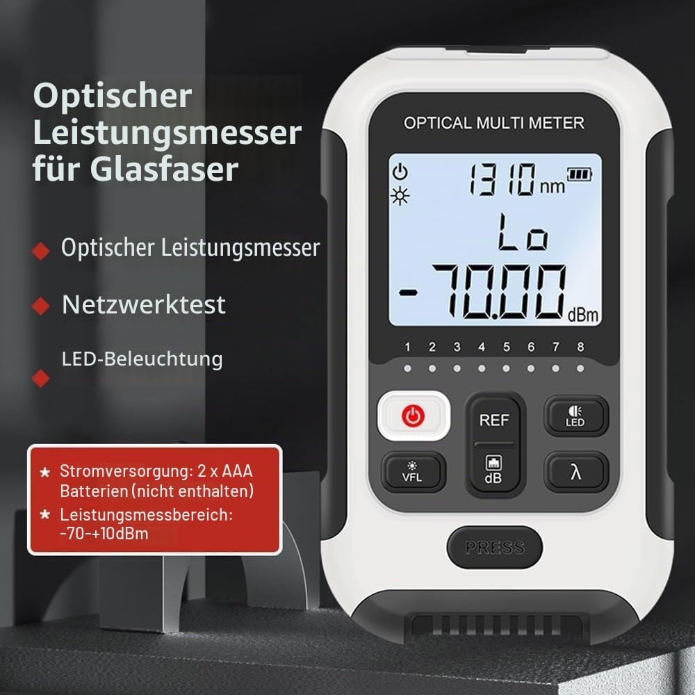 Glasfaser Leistungs Messer, 3 In 1 FTTH Glasfaser Tester Mit Optisches LeistungsmessgeräT, Netzwerkk