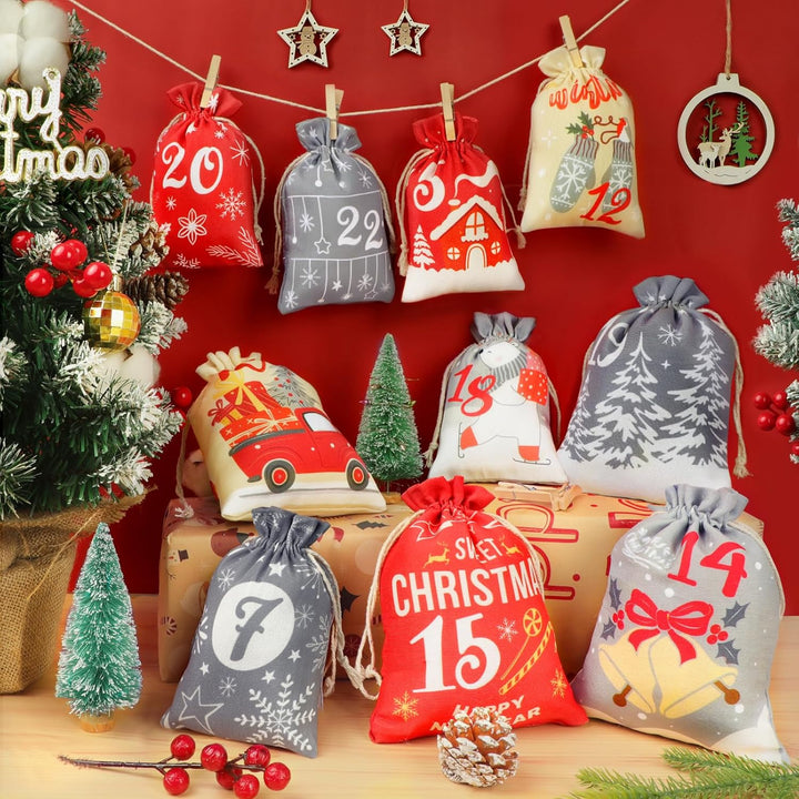 Adventskalender zum Befüllen,24 Adventskalender Selber Befüllen Kinder Stoff,Gross Adventskalender S