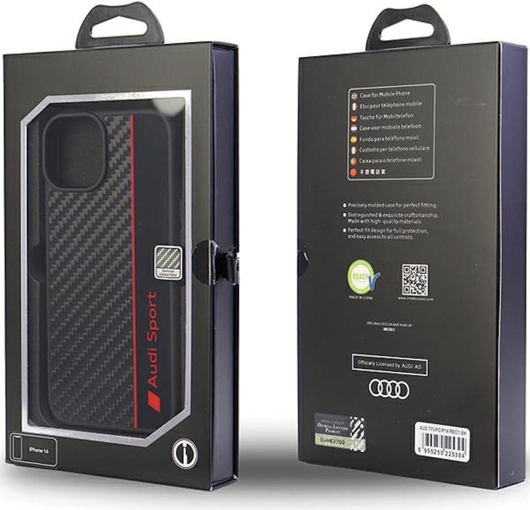 Audi Sport Handyhülle - Kompatibel mit iPhone 14 - Stossabsorbierende Hülle mit Carbon - mit präzise