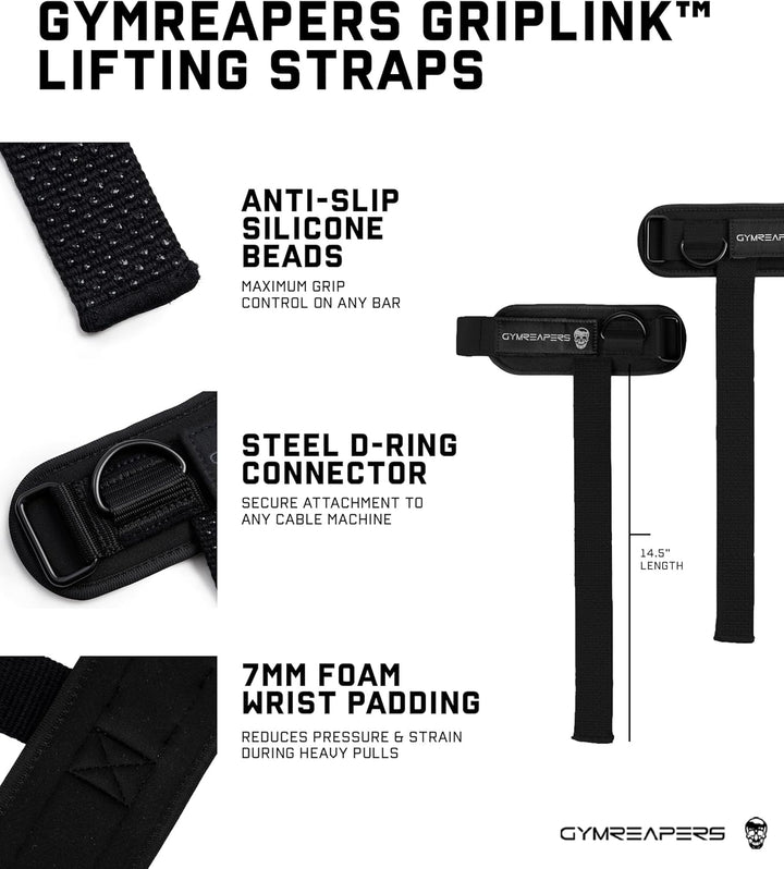 Gymreapers GripLink Gewichthebergurte mit robustem D-Ring und rutschfestem Silikon-Griffperle, gepol
