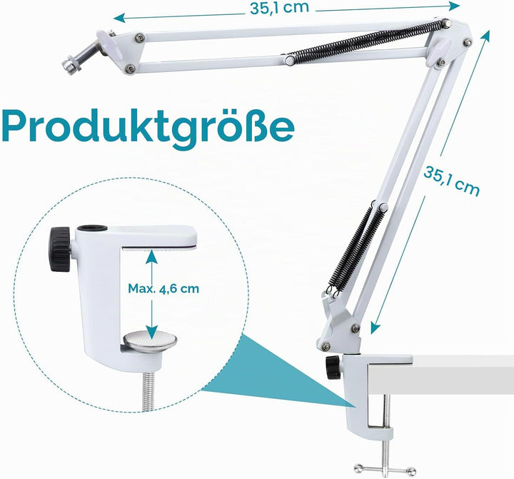 FIFINE K688 Mikrofonarm Weiss - Boom Arm Mikrofon Schwenkarmständer kompatibel mit FIFINE Recording