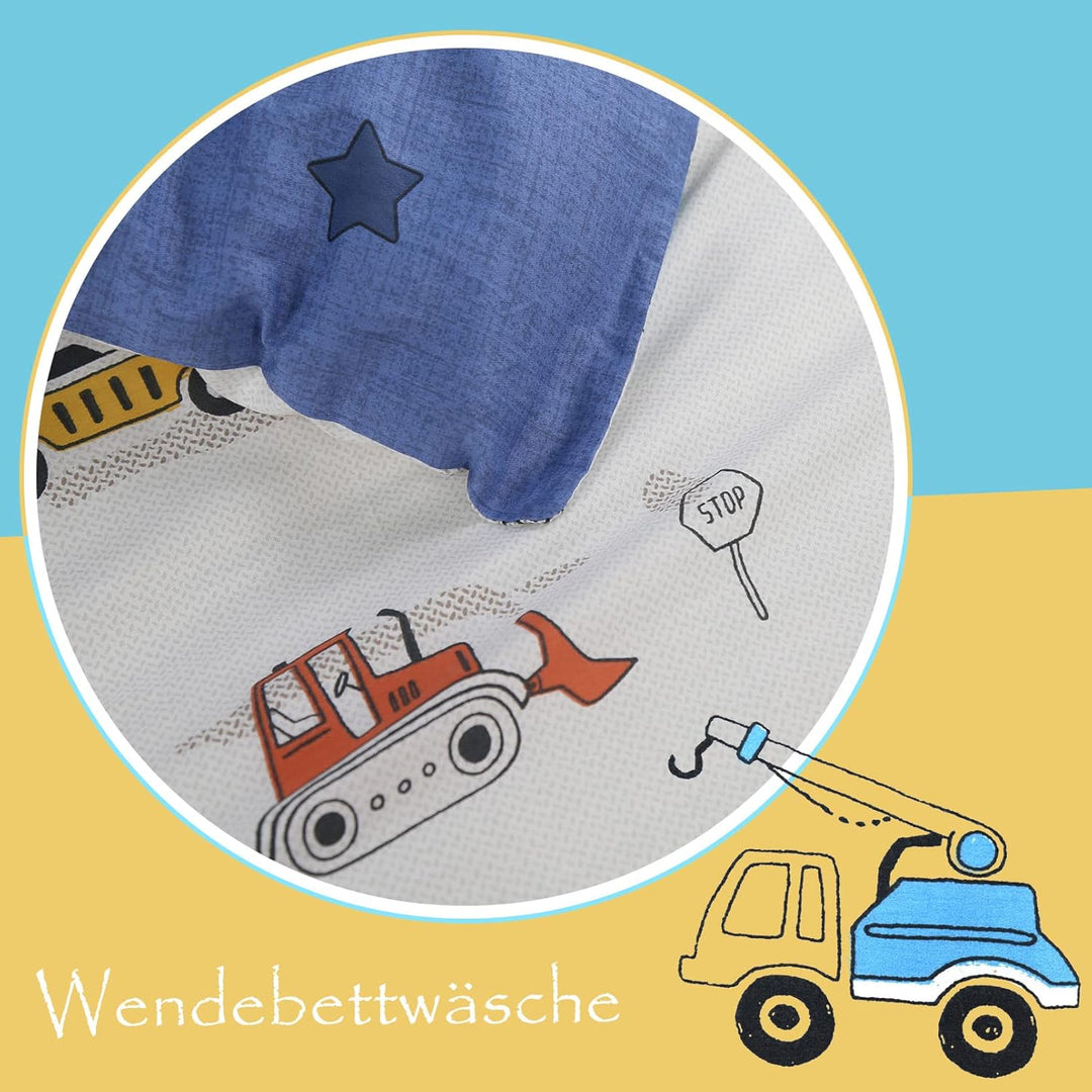 Kinderbettwäsche 100 x 135 Jungen Mädchen 100% Baumwolle Reissverschluss Dinosaurier bunt Babybettwä