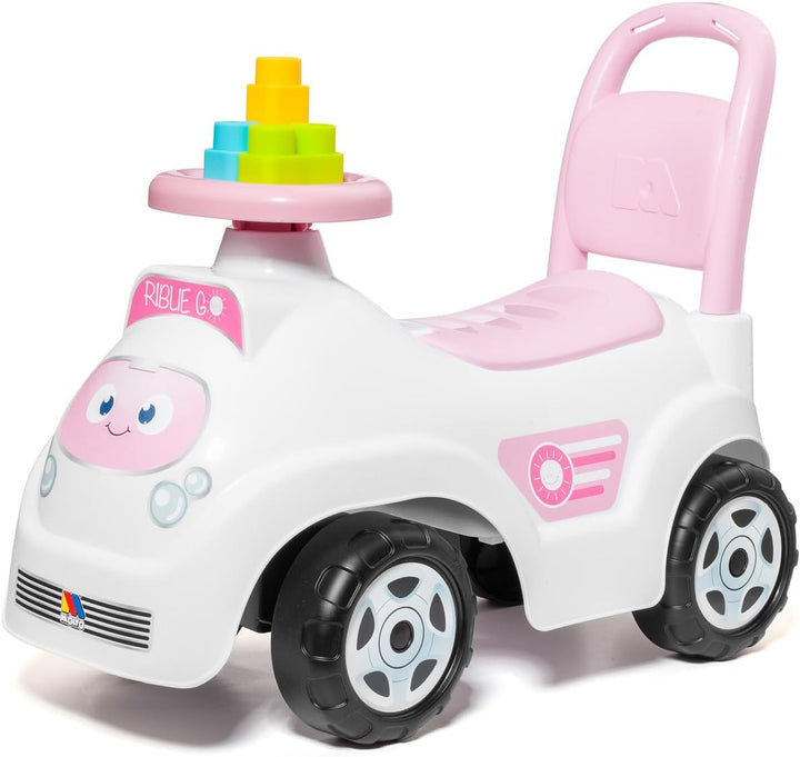 MOLTÓ | RIBLIE GO Lauflernwagen Rose mit 10 Blöcken | 2 in 1 Lauflernwagen und Aufsitzfahrzeug | För