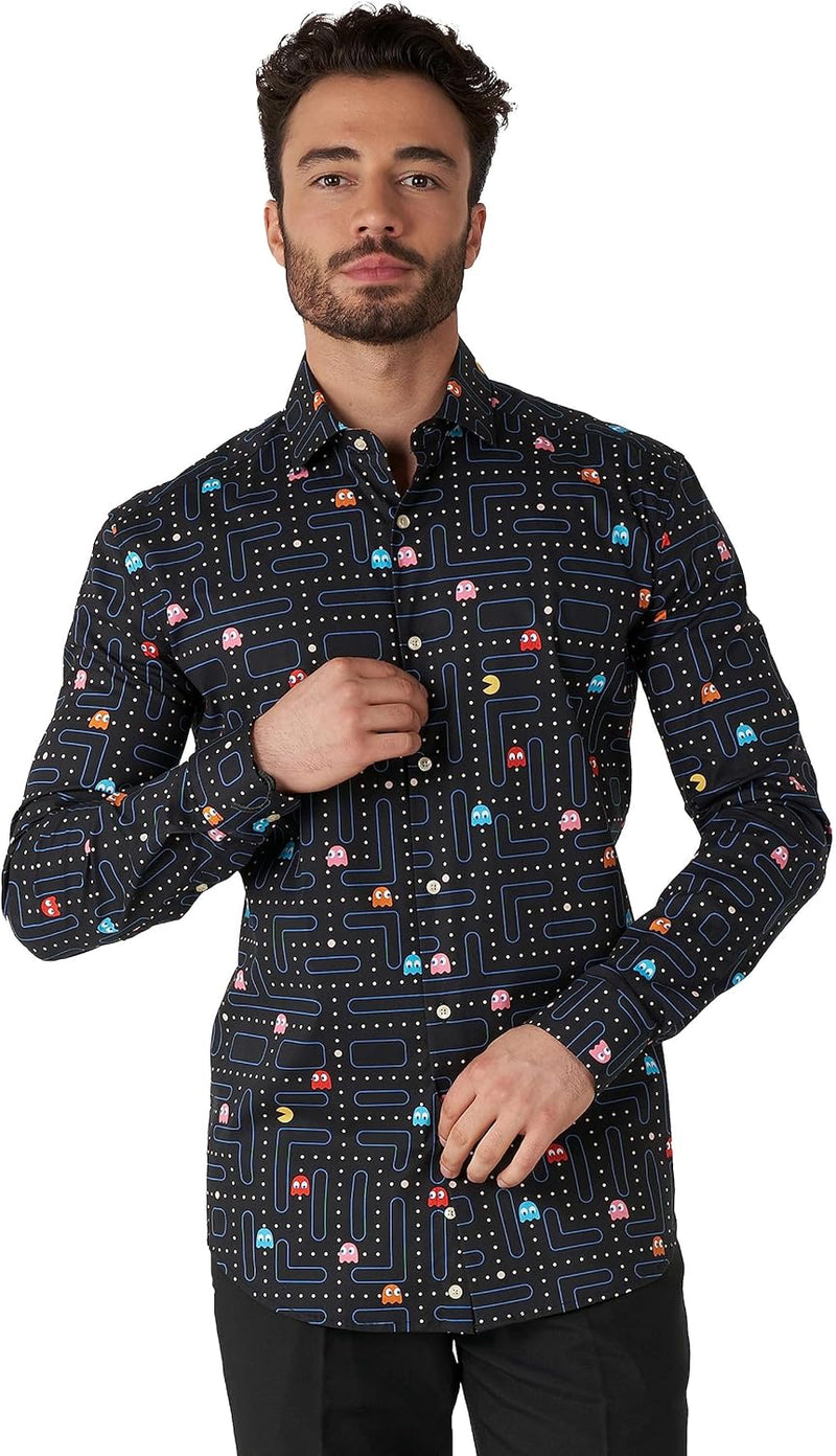 OppoSuits Herrenhemd – Hemd mit Knöpfen – schmale Passform – Lange Ärmel XS Shirt Ls Pac-man, XS Shi