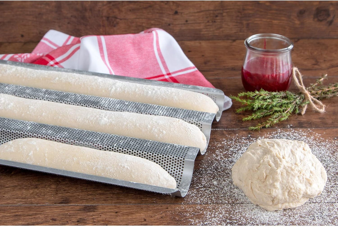 Staedter - Baguette Backblech - 37 x 24 cm - für 3 Baguettes H 2,5 cm - hochwertige Antihaftbeschich