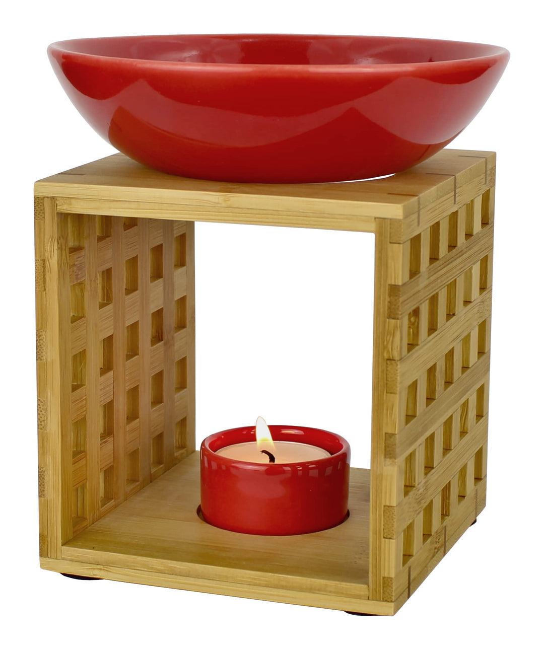 Bitto Duftlampe Riga Kaminrot mit Kerze, grosse Schale, Fair Trade, Aromalampe aus Bambusholz und Ke