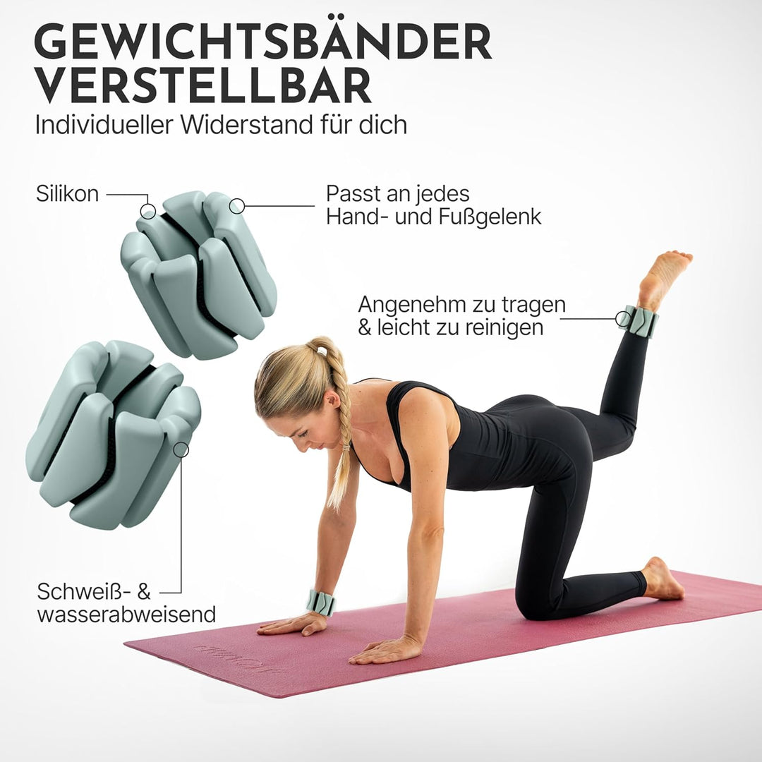 NEOLYMP Pilates Gewichtsmanschetten 2er Set – je 0,5 kg Ankle Weights aus Silikon – verstellbare Gew