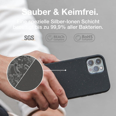 Woodcessories - Antibakterielle Bio Hülle kompatibel mit iPhone 12 Pro Max Hülle schwarz - Plastikfr