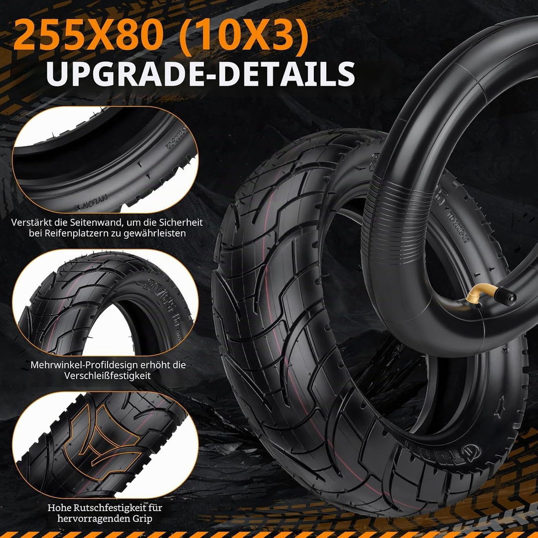 Xastro 2PCS 10 Zoll E Scooter Reifen 255x80 Reifen und Schlauch 80/65-6 E Scooter Reifen 255x80 Offr