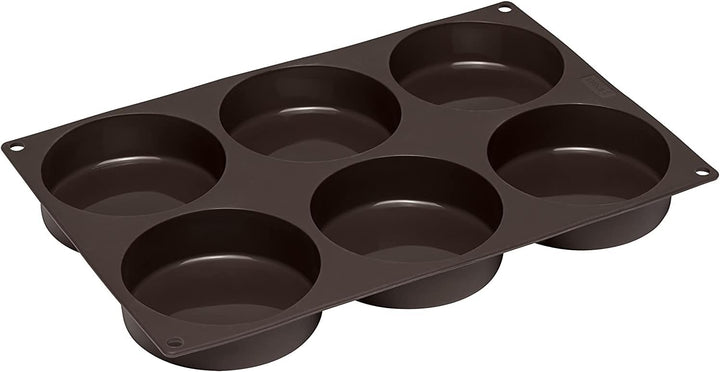 Lurch 85081 FlexiForm Burger Buns / Backform aus Silikon für 10 cm Pattys, 6-Fach, Braun 33,4 cm x 2