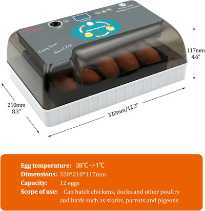 MasXirch 12 Eier Inkubator Automatisch mit Effizienter LED Beleuchtung,Inkubator Brutkasten Motorbrü