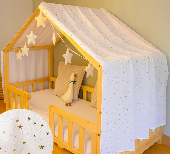 YellowNest Hausbett Himmel - 100% Baumwolle - Betthimmel Hausbett aus Musselin für Bett 90x190 & 140