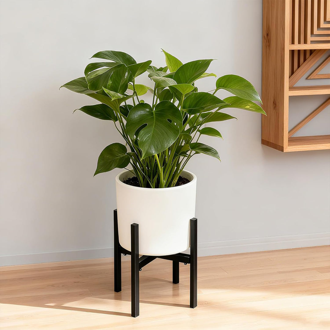 Schwarz Blumenständer Metall Verstellbar, 36cm Hoch Pflanzenständer aus Eisen, Blumenhocker Verstell