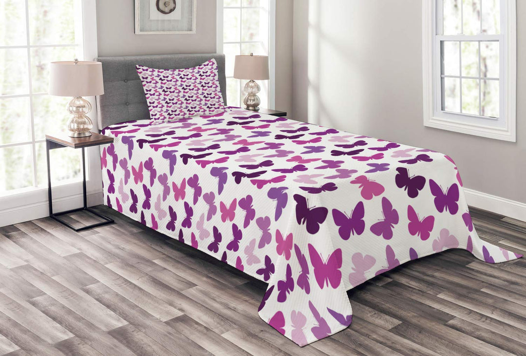 ABAKUHAUS Schmetterling Tagesdecke Set, Schmetterling Geschnitzte Flügel, Set mit Kissenbezügen Wasc