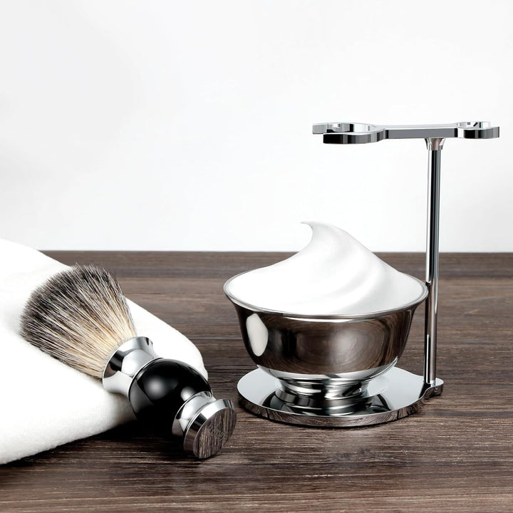 GRUTTI Rasierset, Badger Brush Soap Bowl und Rasierständer für Herrengeschenke,Rasiererhalter für He