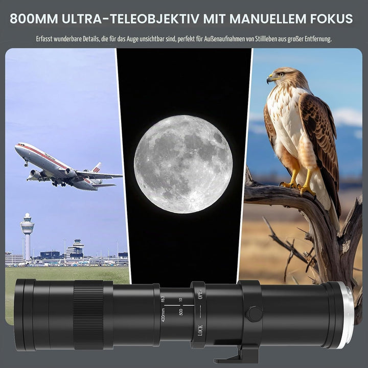 lightdow 420–800mmF8.3 Teleobjektiv für Nikon, F Objektiv Manuelles (MF) Telezoomobjektiv für Nikon
