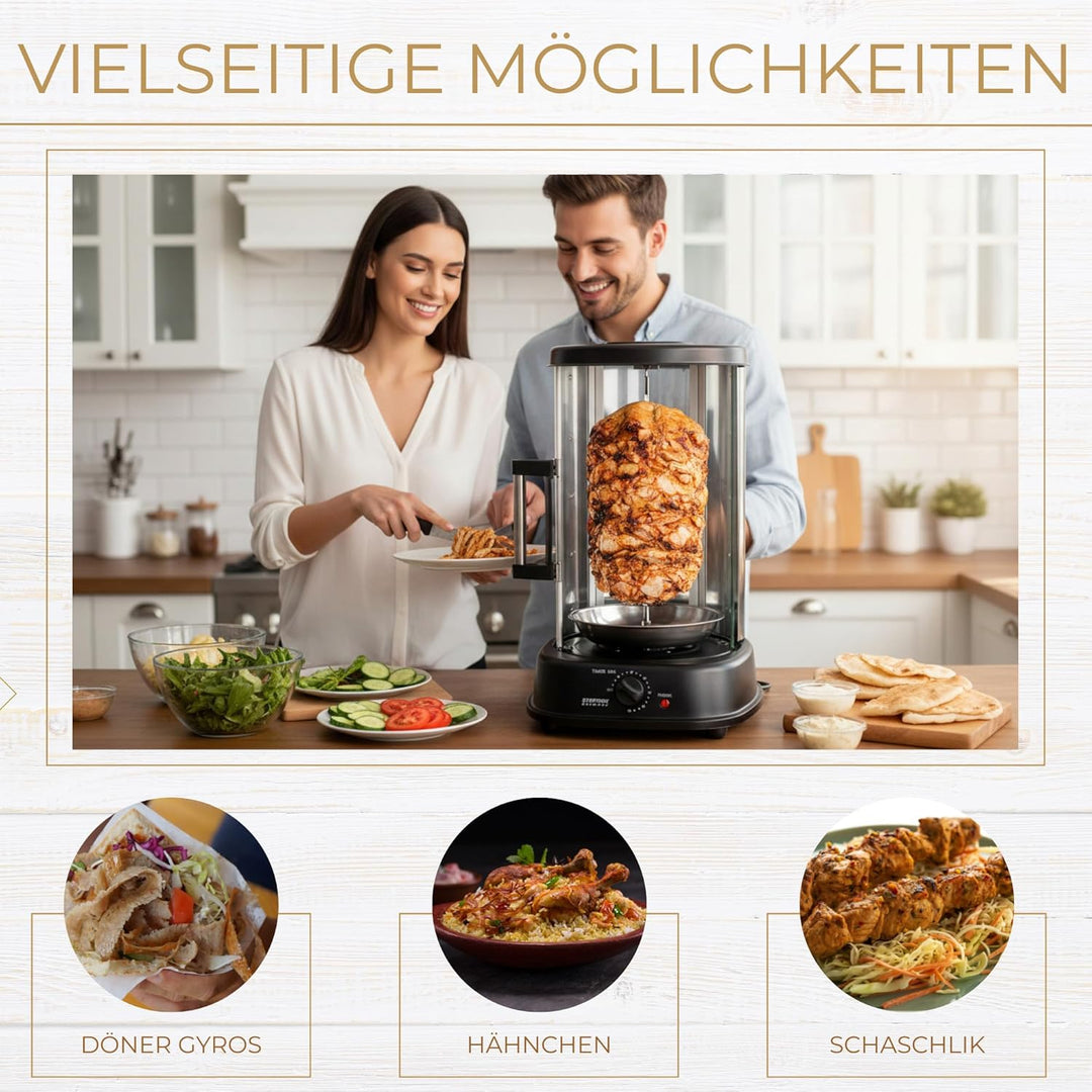 Syntrox Germany Dönergrill Hähnchengrill Gyrosgrill mit Glastür Rotissiere Gyros Kebab RO-1500W-21L