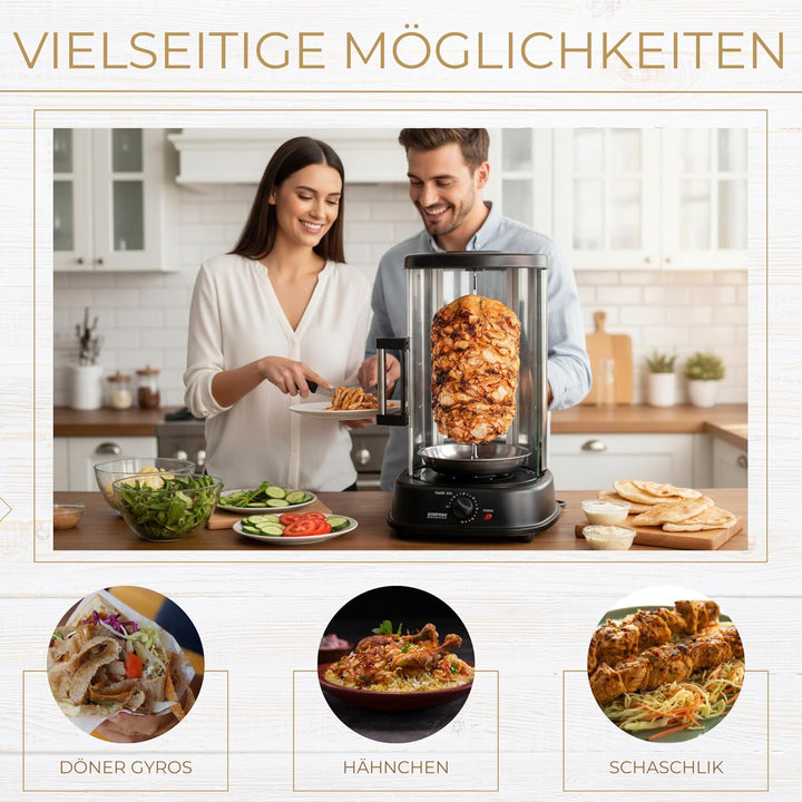 Syntrox Germany Dönergrill Hähnchengrill Gyrosgrill mit Glastür Rotissiere Gyros Kebab RO-1500W-21L